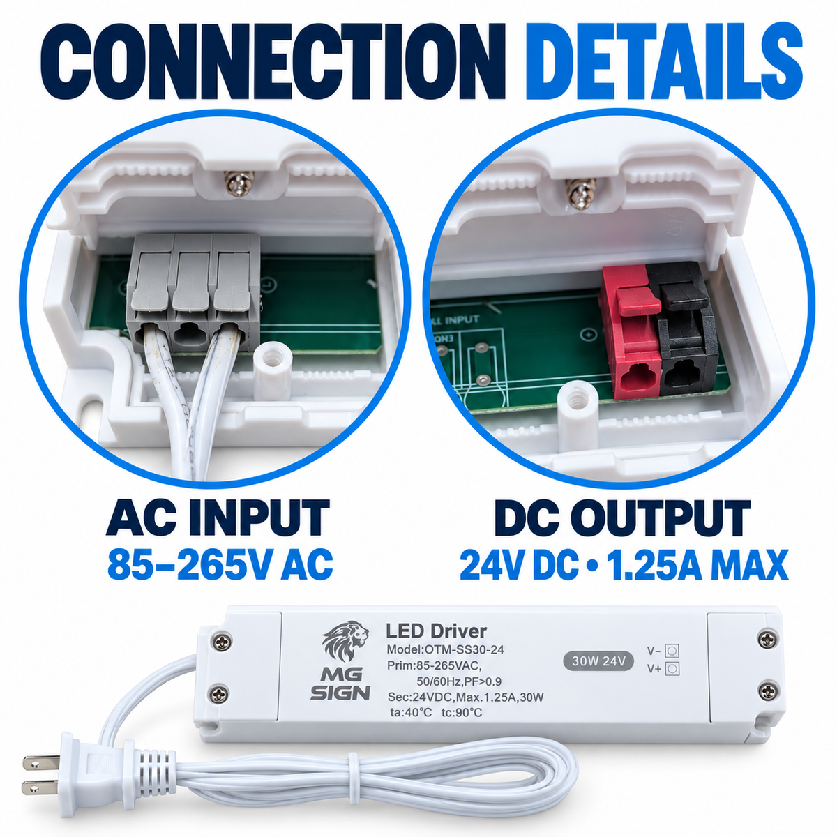 24V 30W LED Driver with AC Power Cord – MG Sign