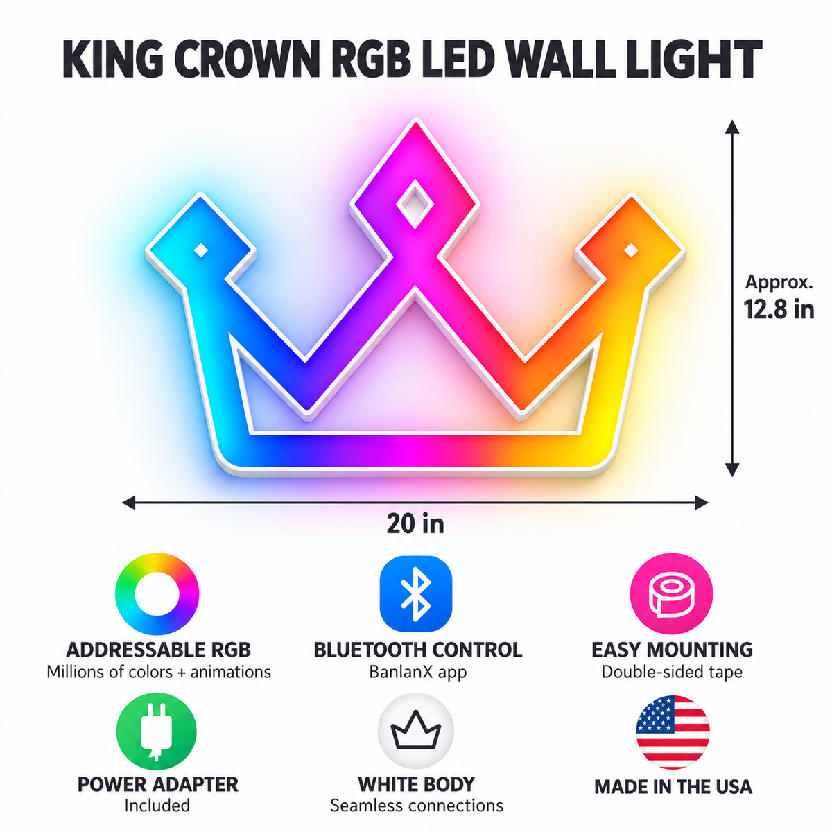 King Crown RGB LED Wall Light — 20″