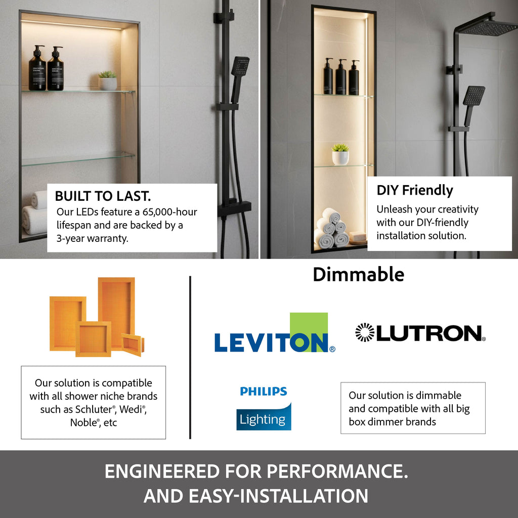 6000K Daylight - Shower Niche Lighting Installation Kit – Made to Order