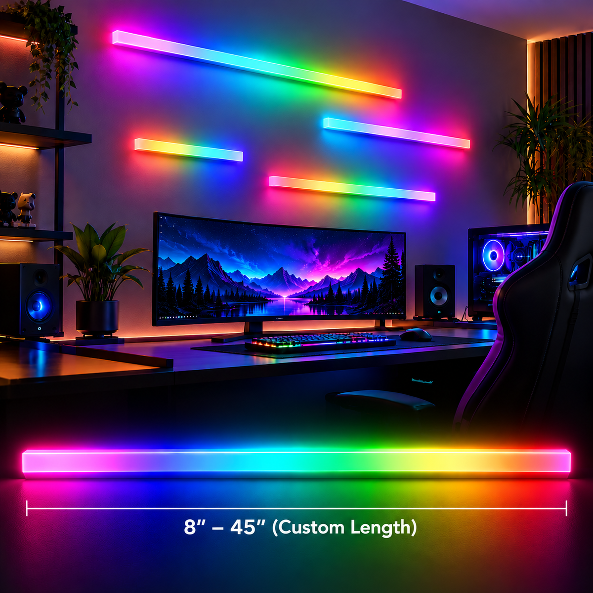 Premium LED Beam Wall Light – RGB & White | Custom Length 8″–45″