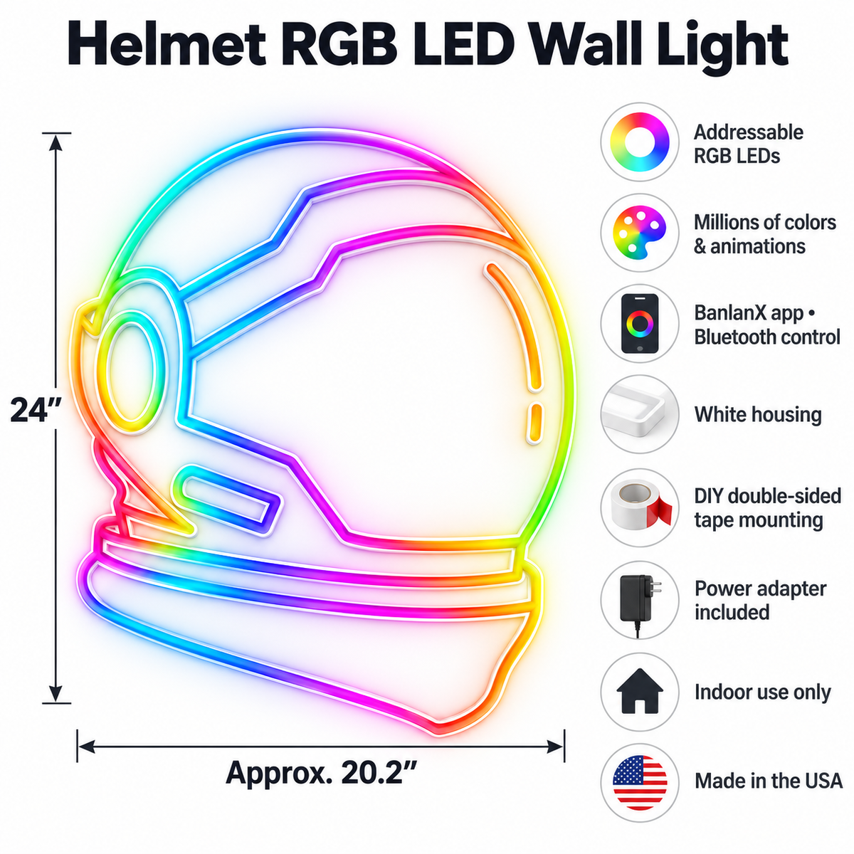 Futuristic Helmet RGB LED Wall Light — 24″