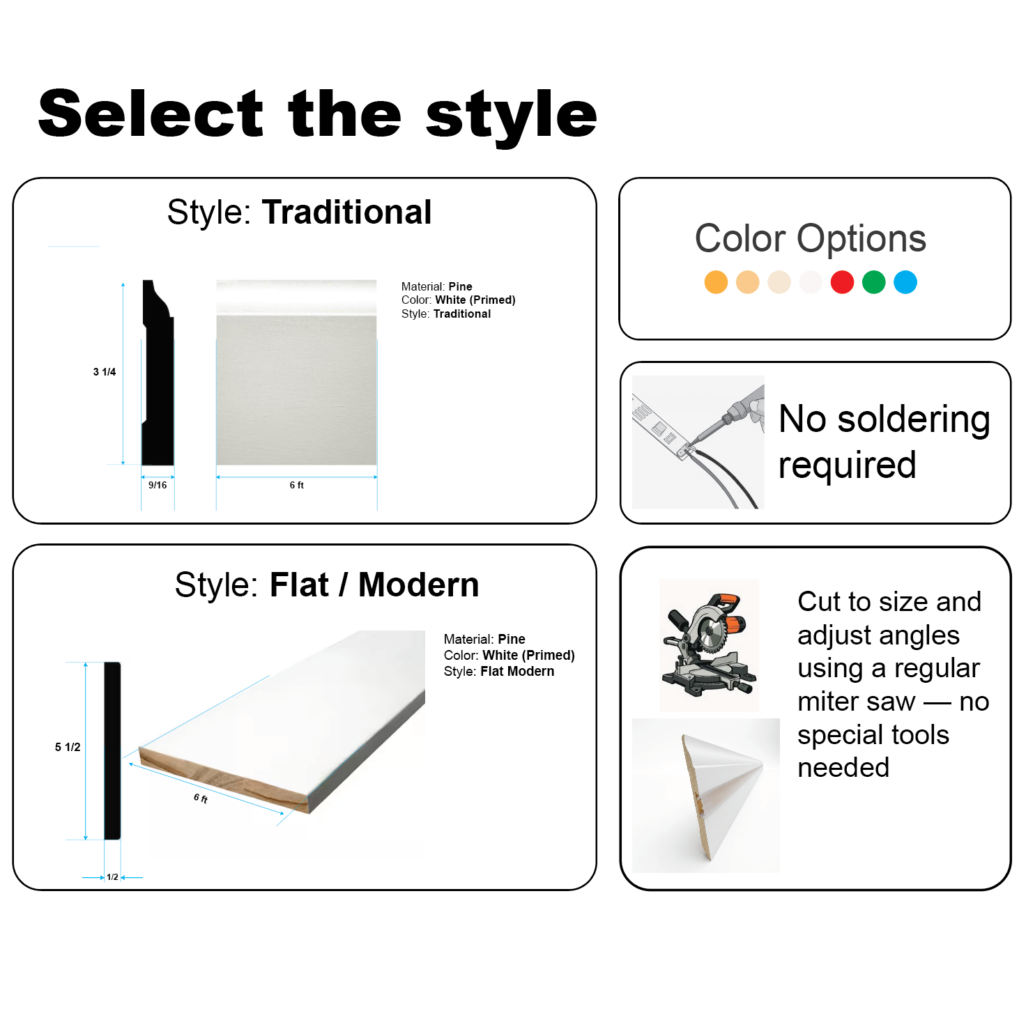 Configure Your LED Baseboard Molding (6ft)
