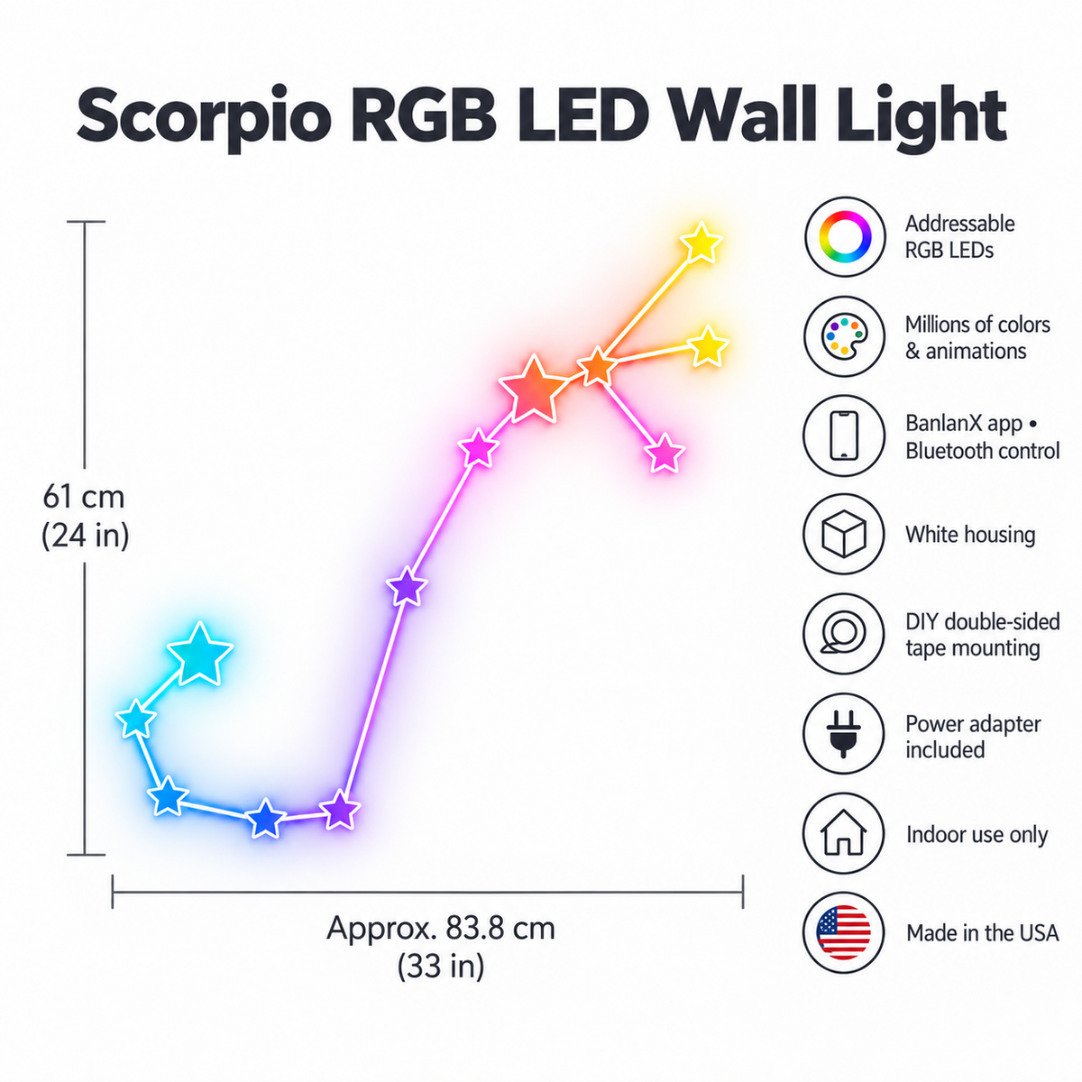 Scorpio Constellation RGB LED Wall Light — Approx. 31.2″