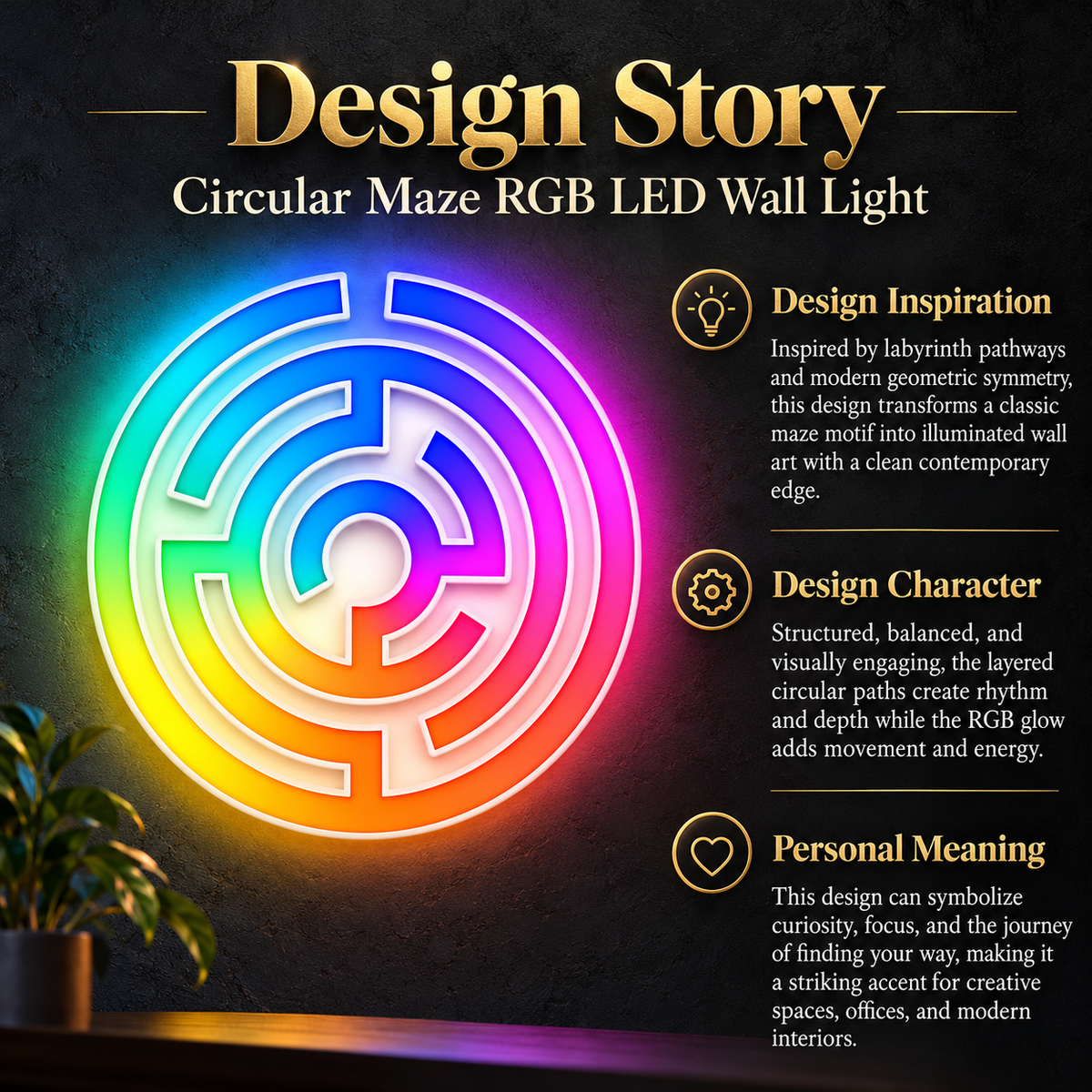 Circular Maze RGB LED Wall Light — 24″ Tall (Provisional)