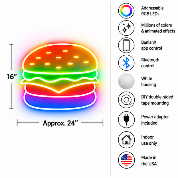 Classic Burger RGB LED Wall Light — 24″ Tall