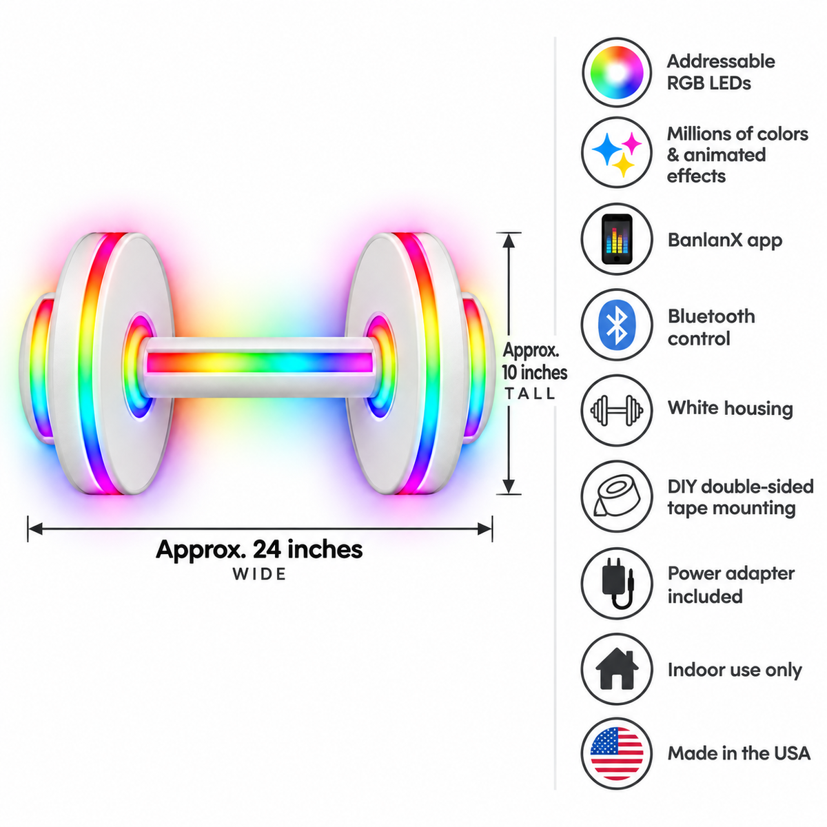 Dumbbell RGB LED Wall Light — 24″ Wide