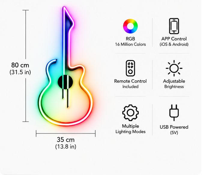Electric Guitar RGB LED Wall Light — 24″ Tall (Provisional)