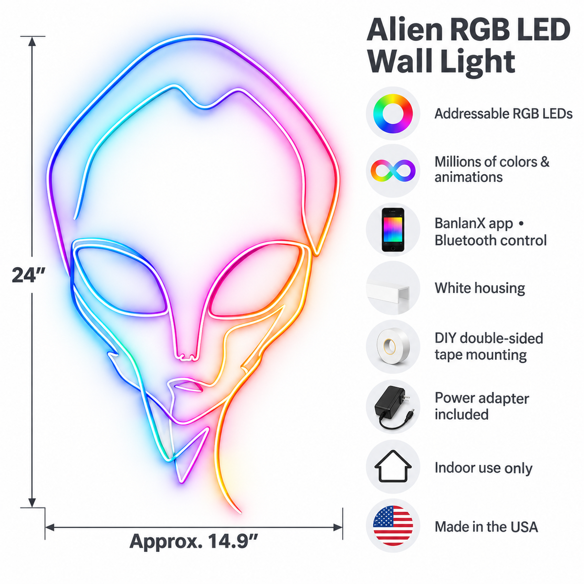 Elongated Alien RGB LED Wall Light — 24″