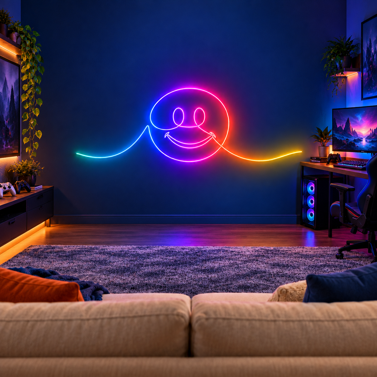Flowing Smiley Face RGB LED Wall Light — Approx. 53.6″