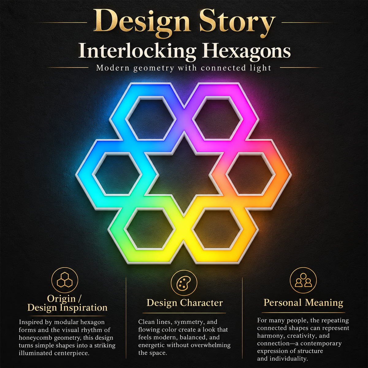 Interlocking Hexagons RGB LED Wall Light — 24″ Tall