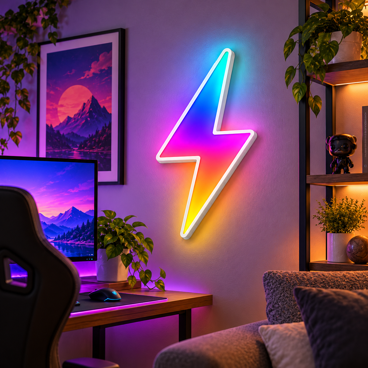 Lightning Bolt RGB LED Wall Light — 24″ Tall (Provisional)