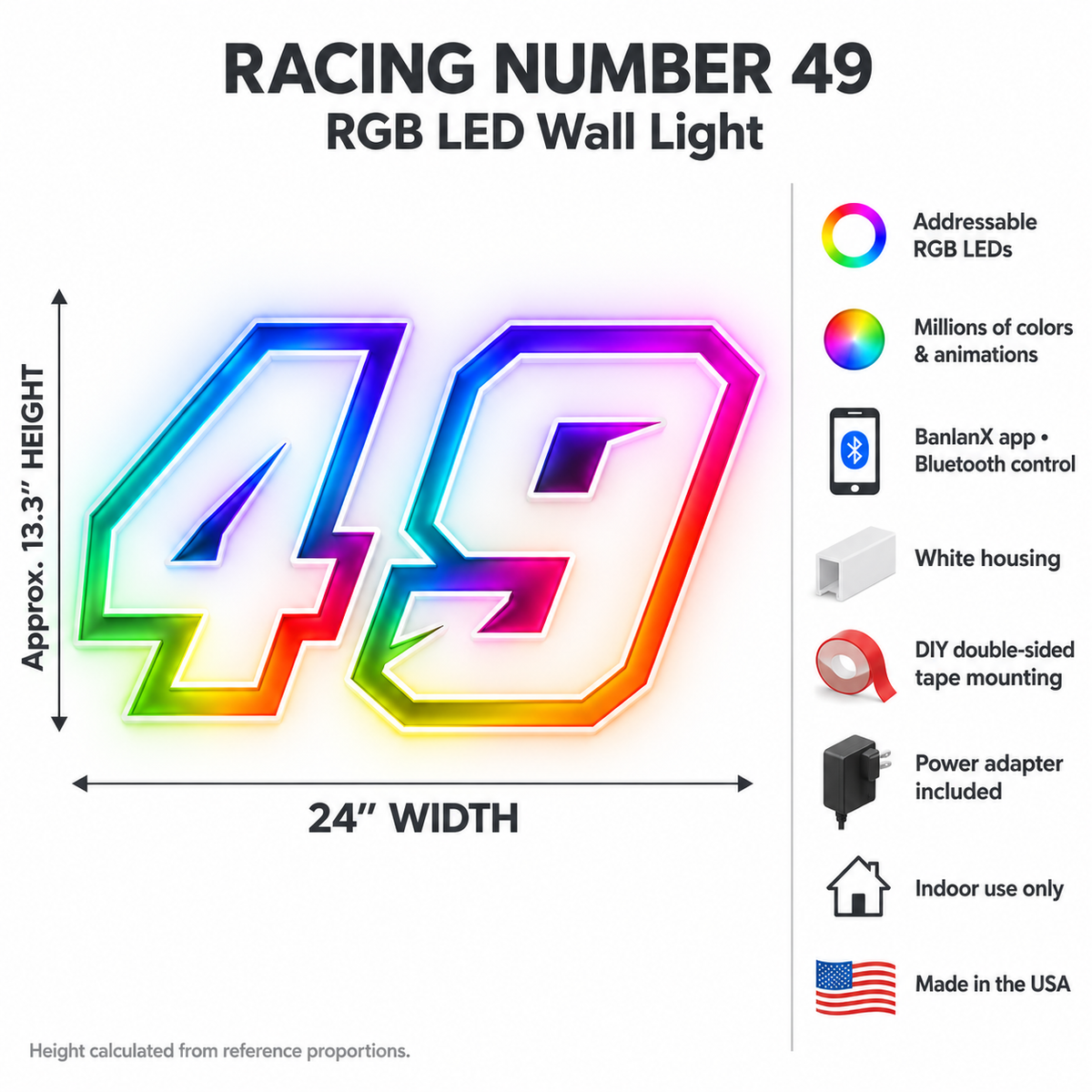Motorsport Number 49 RGB LED Wall Light — 24″