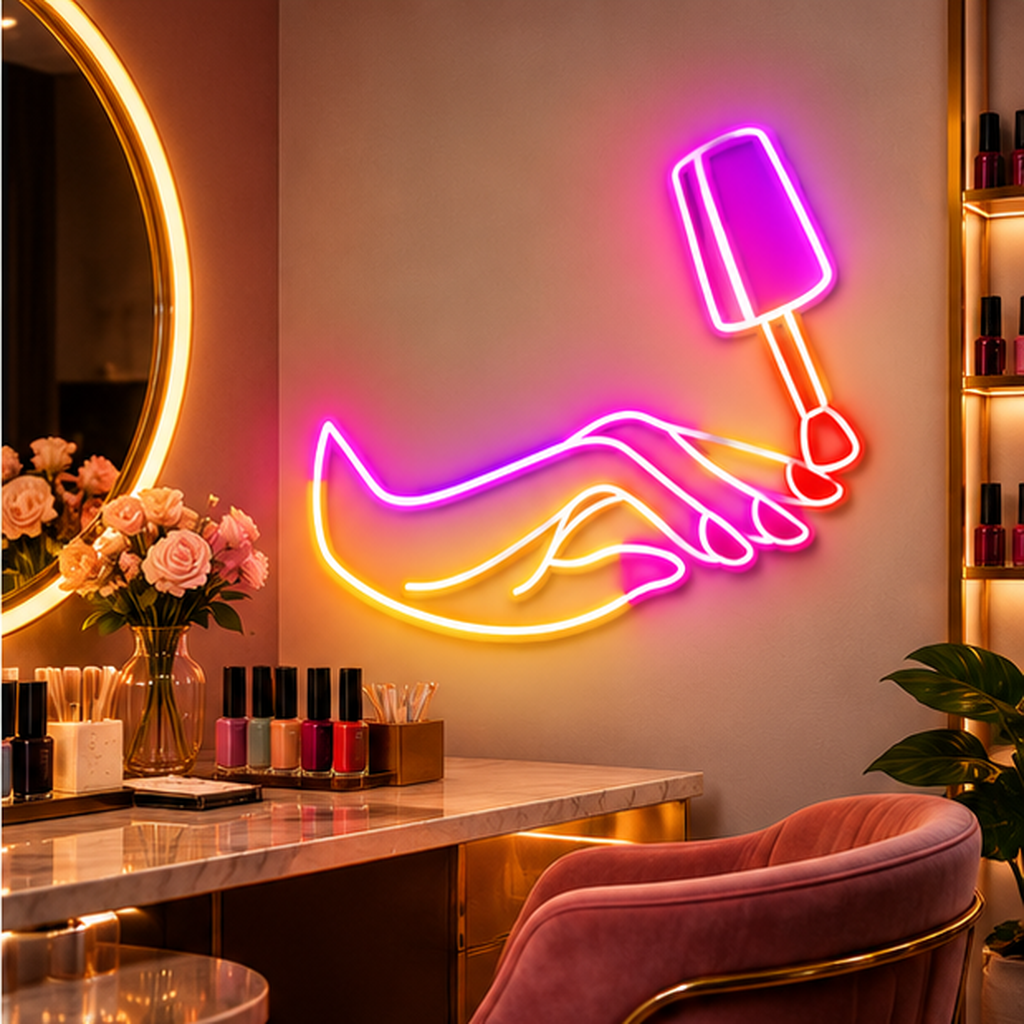 Nail Polish Brush & Hand RGB LED Wall Light — 24″ Wide (Provisional)