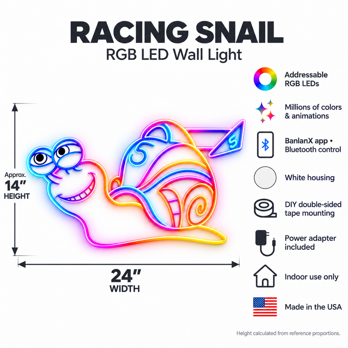 Racing Snail RGB LED Wall Light — 24″