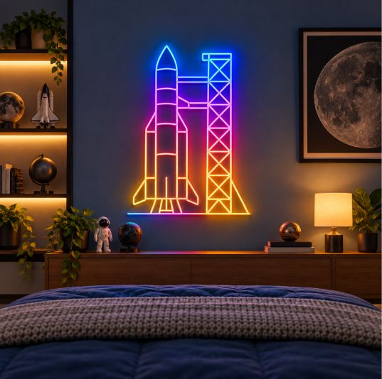 Rocket & Launch Tower RGB LED Wall Light — 24″