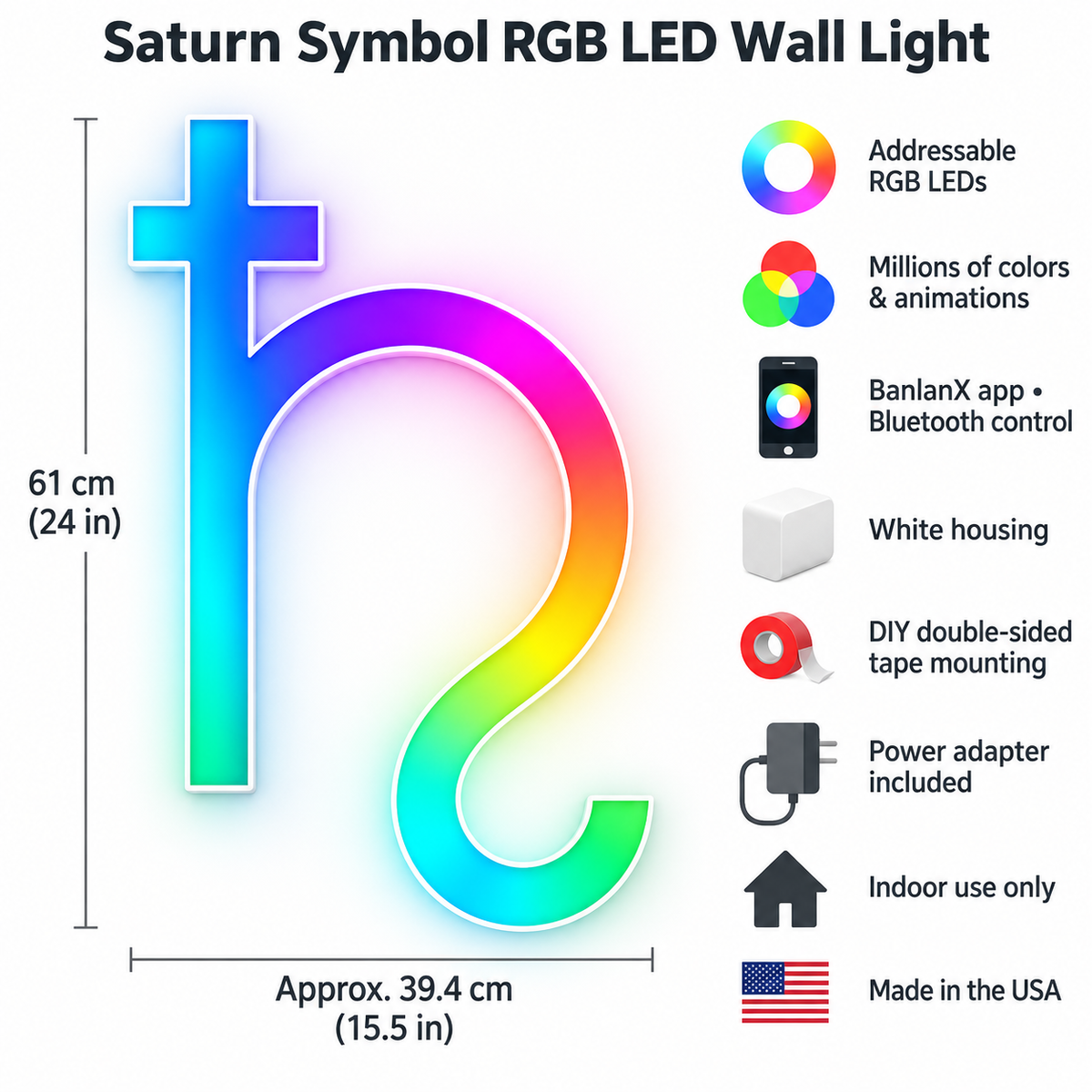 Saturn Symbol RGB LED Wall Art — 24″