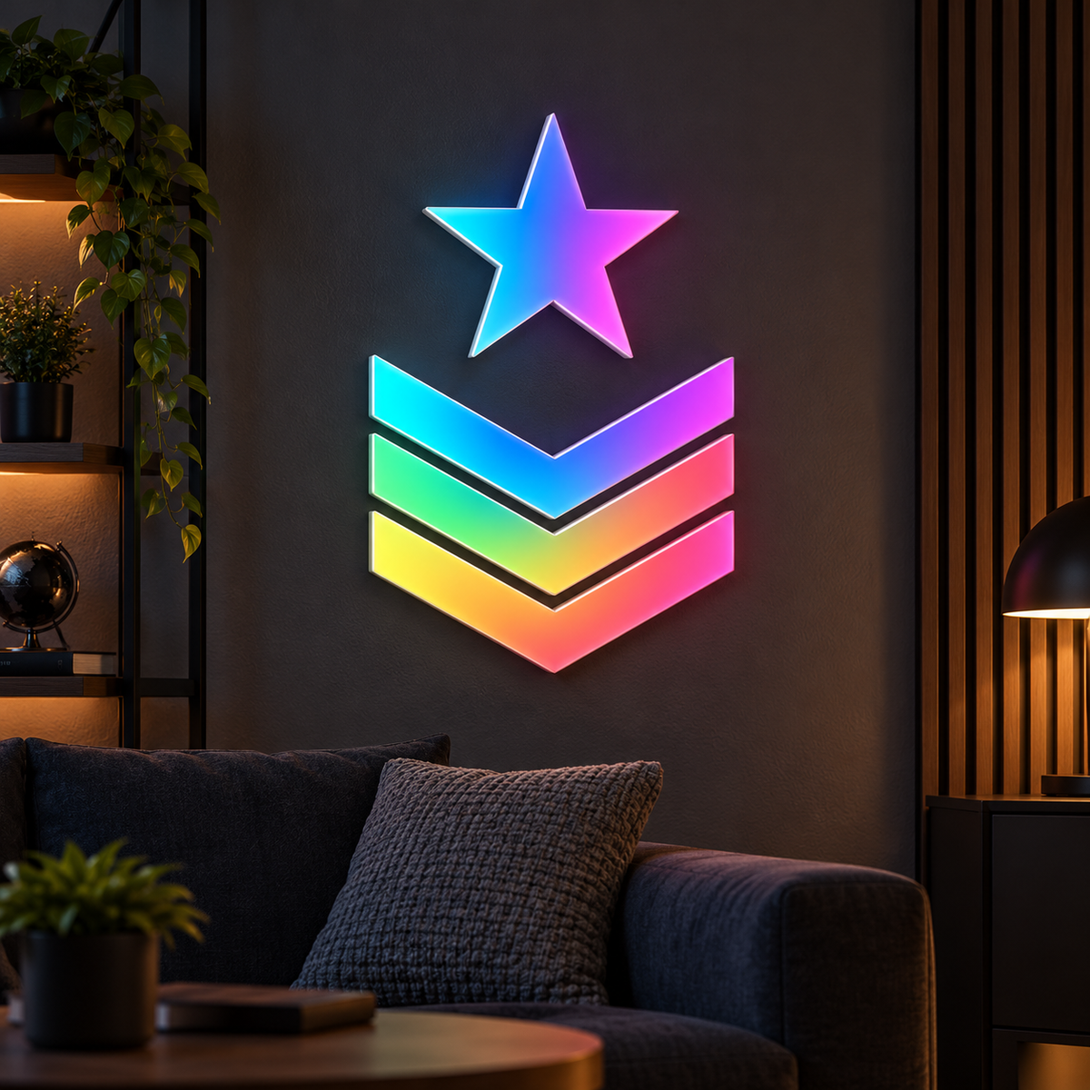 Star & Triple Chevron RGB LED Wall Light — 24″ Tall