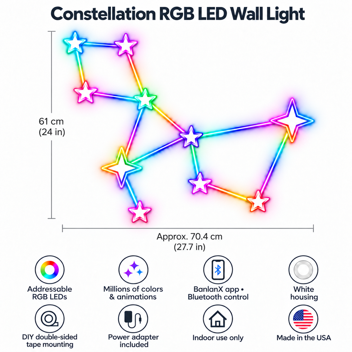 Ten Star Constellation RGB LED Wall Light — Approx. 28.1″