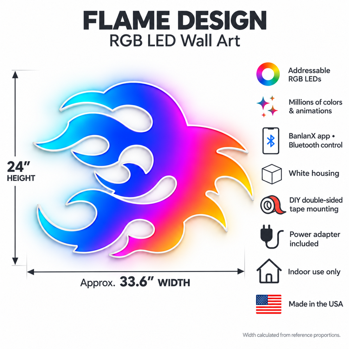 Tribal Flame RGB LED Wall Art — 24″
