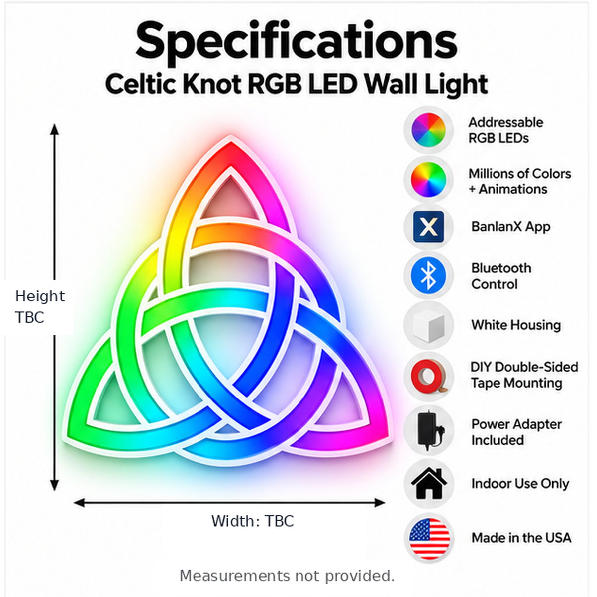 Triquetra Celtic Knot RGB LED Wall Light — 24″ Wide (Provisional)