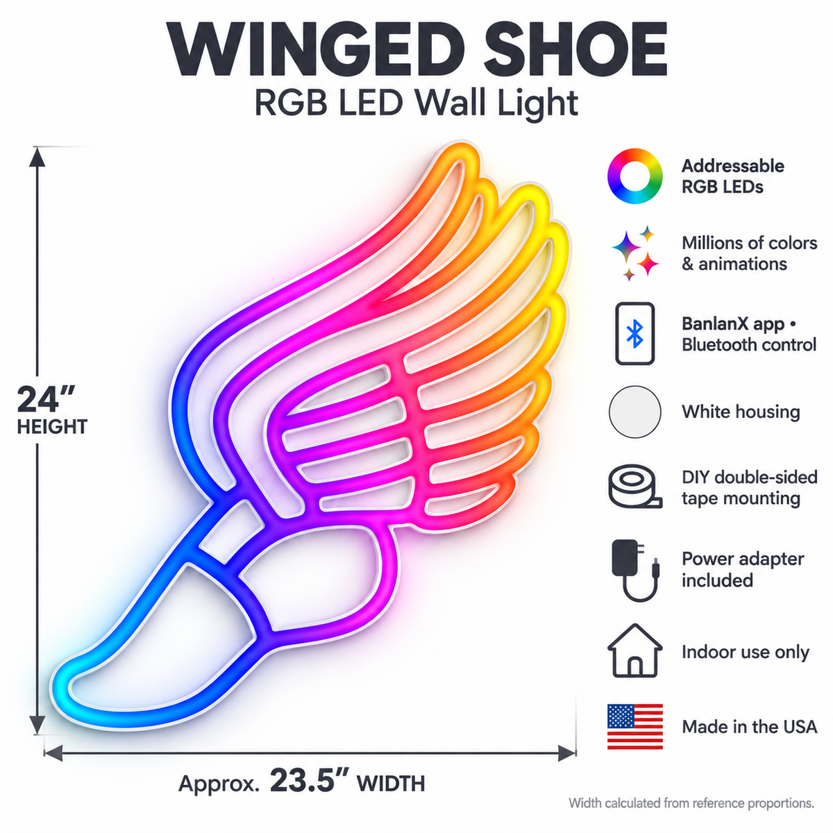Winged Shoe RGB LED Wall Light — 24″