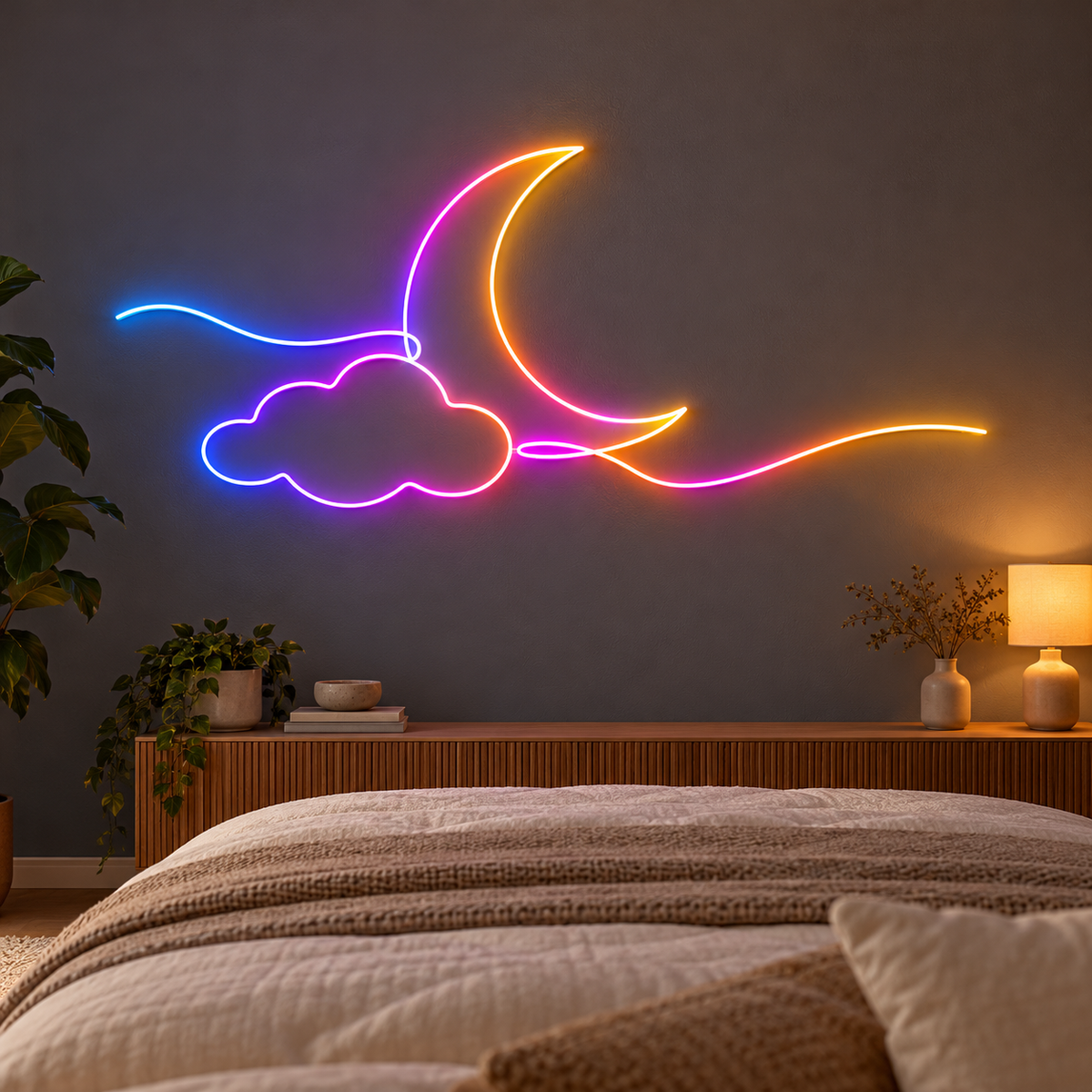 Wispy Moon & Cloud RGB LED Wall Light — Approx. 52.2″